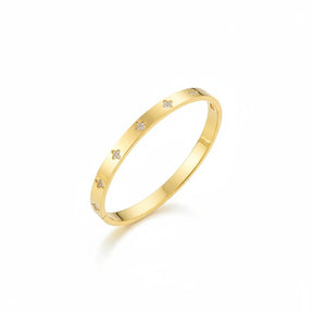 Kleeblatt Arm-Party Set, goldfarbener Armreif aus Edelstahl mit Kleeblatt-Zirkonia