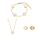 Kleeblatt Ohrstecker und Kette Set aus Edelstahl in Goldfarben mit Kleeblatt-Kette und Ohrsteckern
