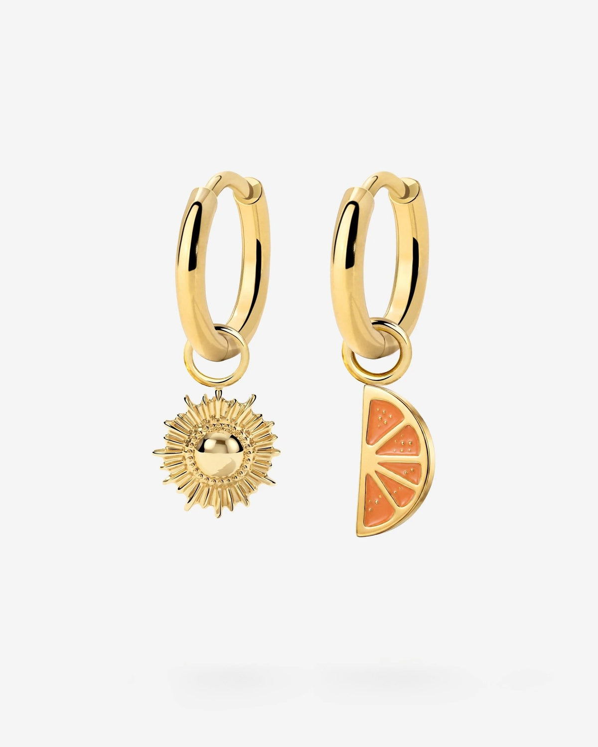 Ohrringe Simple Hoop aus Edelstahl in Goldfarben, Creolen mit Sonnen- und Orangen-Anhänger